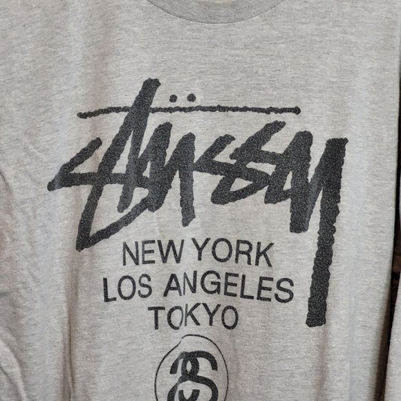Vintage Stussy World Long Sleeves Size Large Flag Design Front and Back Gray - Picture 2 of 15
